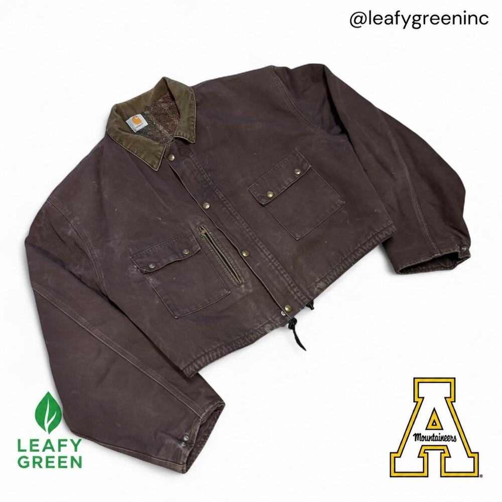 Carhartt Brown Plum Crop Detroit Trucker Duck Canvas Boxy Jacket us sz L